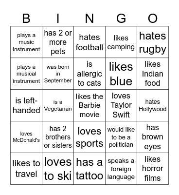 A2/B1 People Bingo - FIND SOMEONE WHO... Bingo Card