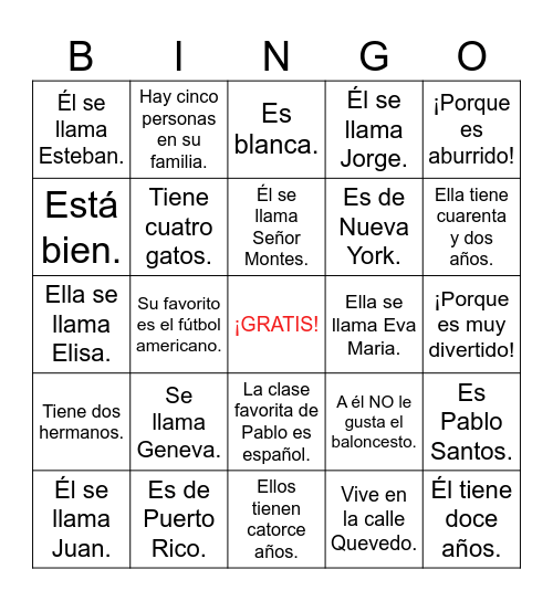 La carta de Pablo P.5 Bingo Card