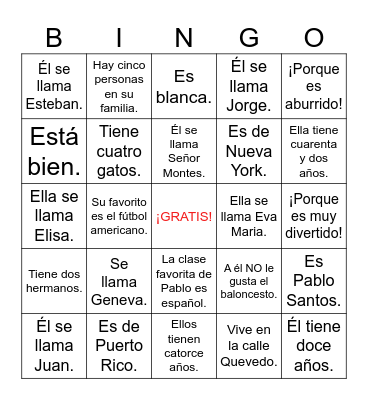 La carta de Pablo P.8 Bingo Card