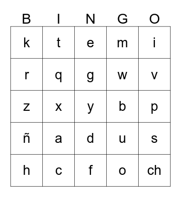 Spanish Alphabet  Bingo Card