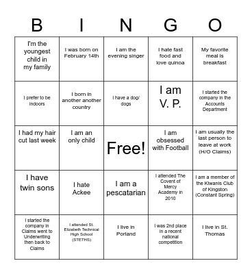 Ice breaker Bingo Card