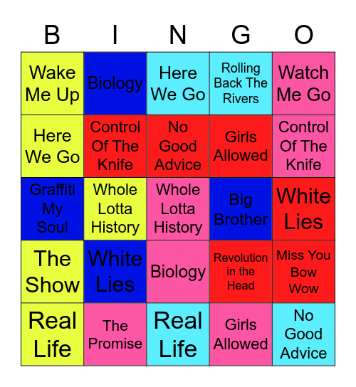 Monday 1st August Bingo Card