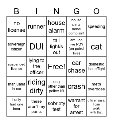 On Patrol: Live Bingo Card