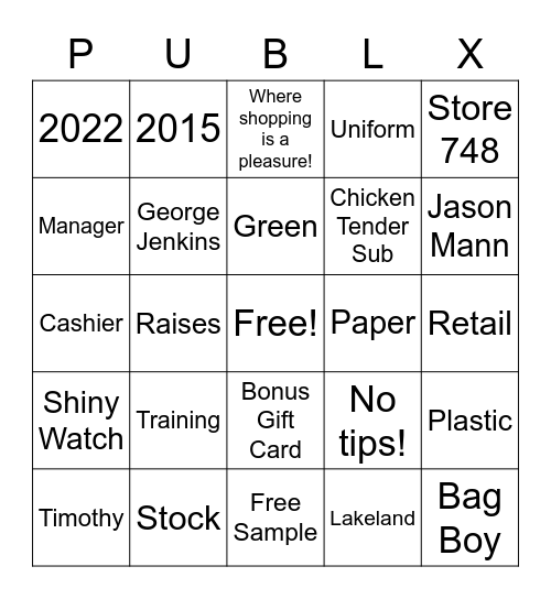 Publix Retirement Party Bingo Card