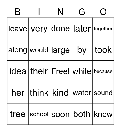 2nd Grade Sight Word BINGO! Bingo Card