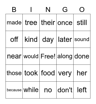 2nd Grade Sight Word BINGO! Bingo Card