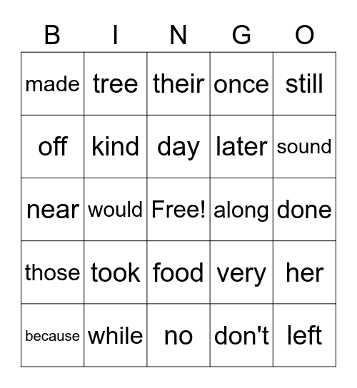 2nd Grade Sight Word BINGO! Bingo Card