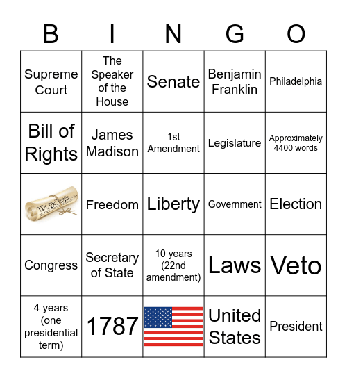 Constitution Day Bingo Card