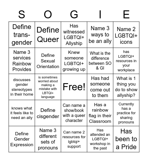 SOGIE GSA Bingo Card