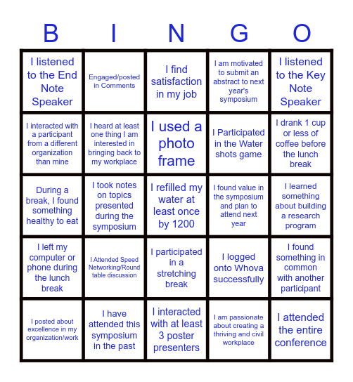 Striving Forward Symposium BINGO Card