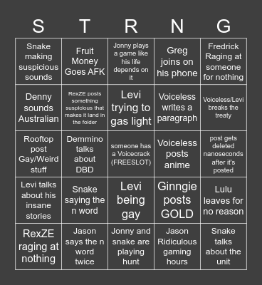 Strange Basin Bingo Card