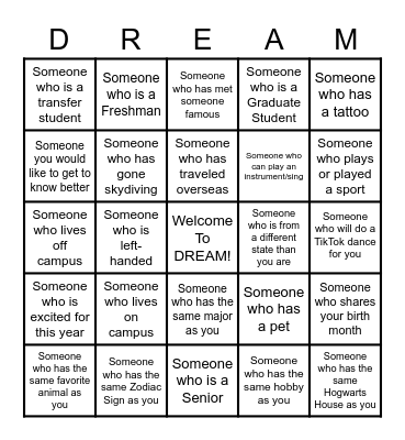 Get To Know You BINGO Card