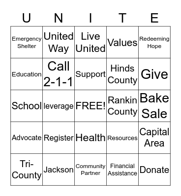 United Way Bingo 2016 Bingo Card