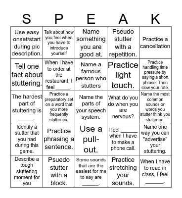 FLUENCY BINGO Card