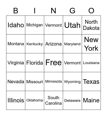 States Bingo Card