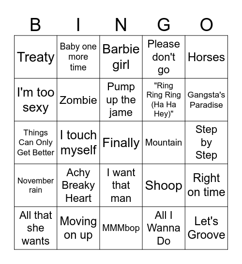 Awesome 90's Bingo Card