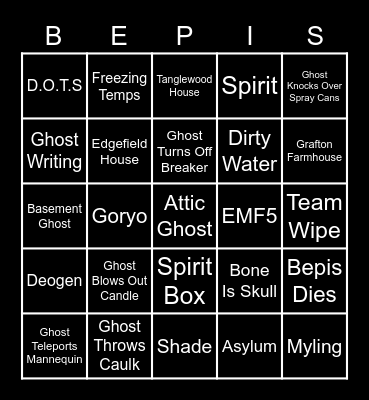 PhasmOwO BingOwO Bingo Card
