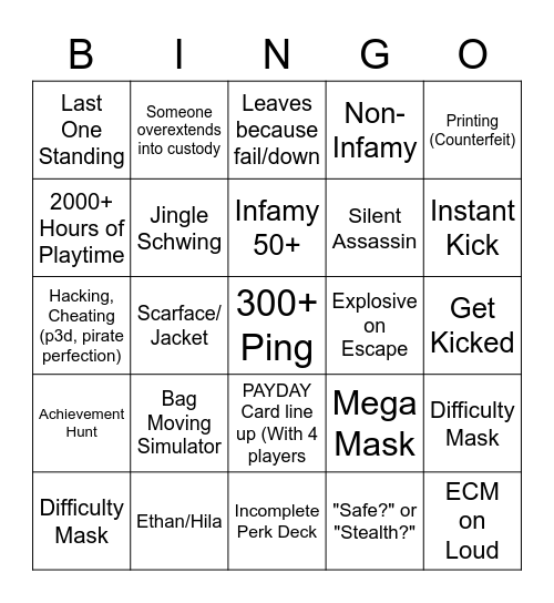 PAYDAY 2 Bingo (Loud Only) Bingo Card