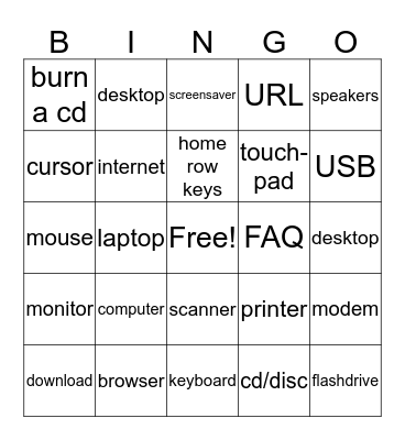 Reeves' Computer Basics Bingo  Bingo Card