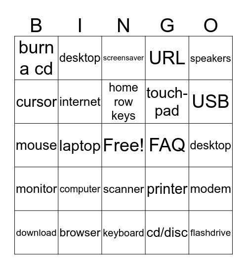 Reeves' Computer Basics Bingo  Bingo Card