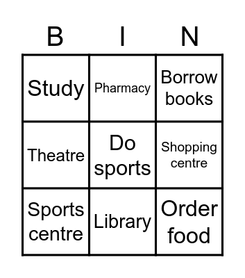 Activities and Places in Town Bingo Card