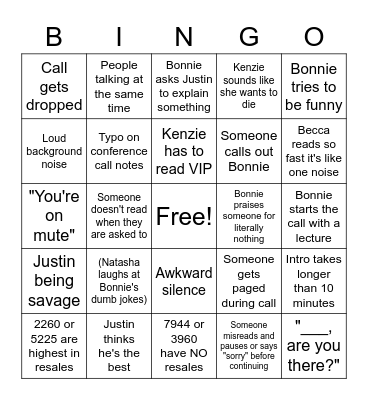 Conference Call Bingo Card