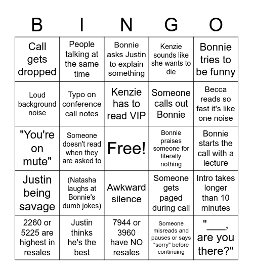 Conference Call Bingo Card