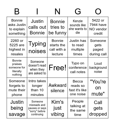 Conference Call Bingo Card