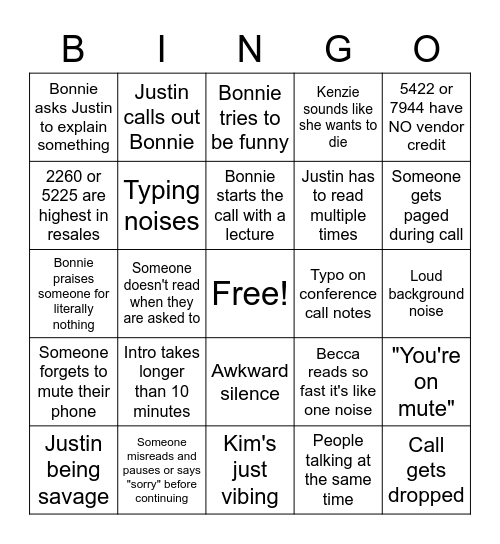 Conference Call Bingo Card