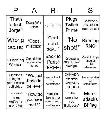 Aspecticor Bingo Card