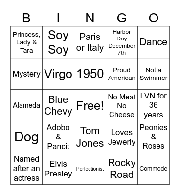 90 Years of Janet Bingo Card