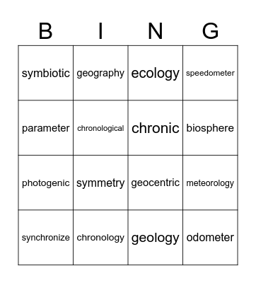 Life On Earth Bingo Card