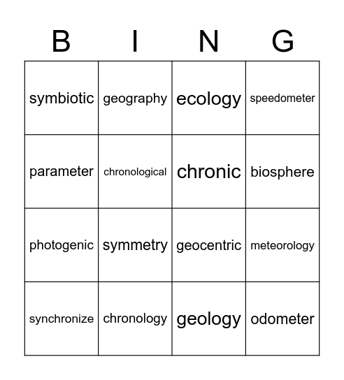 Life On Earth Bingo Card