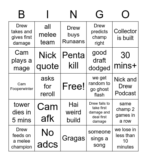 Aram Bingo Card