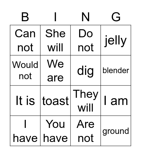 Week 13, English Bingo, Class 2 Bingo Card