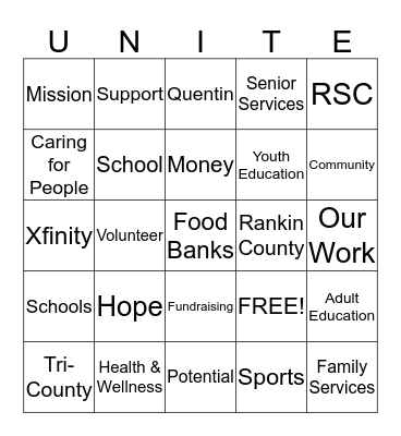 United Way Bingo 2016 Bingo Card