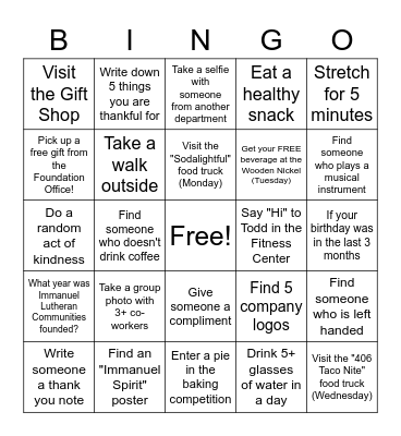 Celebrate Immanuel Week! Bingo Card