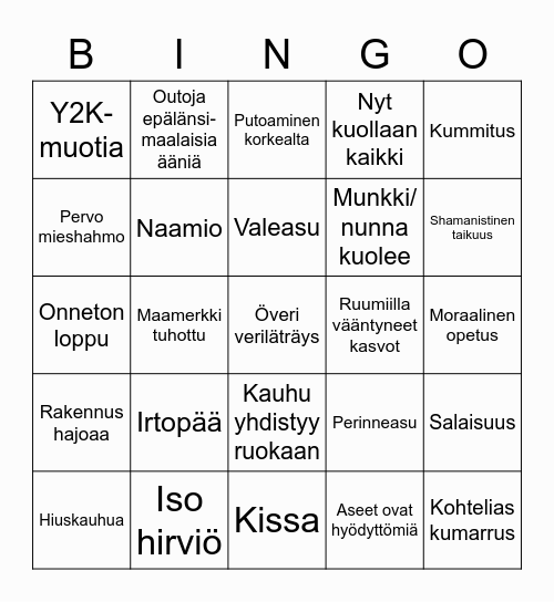 Itäaasialaisen kauhun Bingo Card