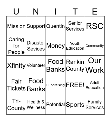 United Way Bingo 2016 Bingo Card