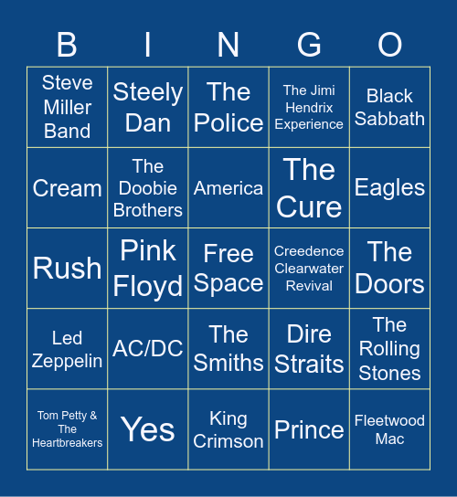 Hayden’s Music Taste Bingo Card