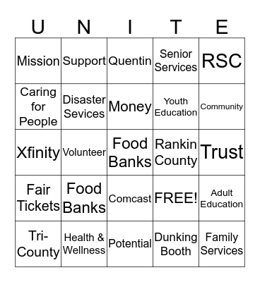 United Way Bingo 2016 Bingo Card