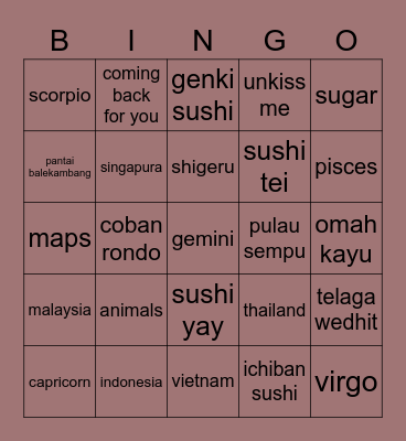 minya Bingo Card