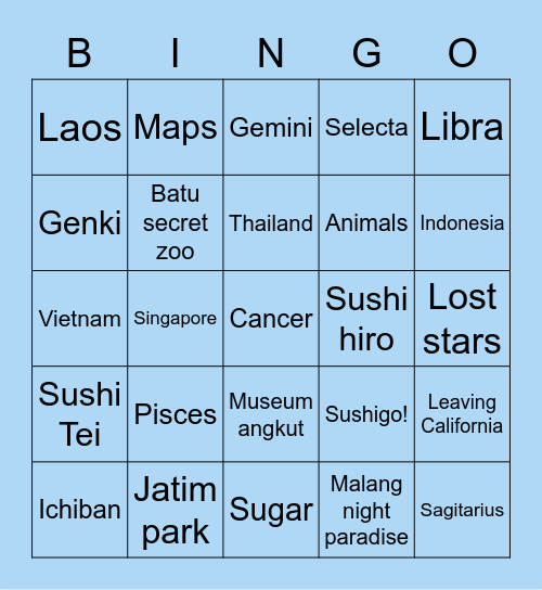 Nay's Bingo Card