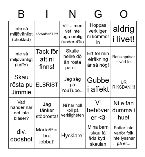 Kampanjbingo Card