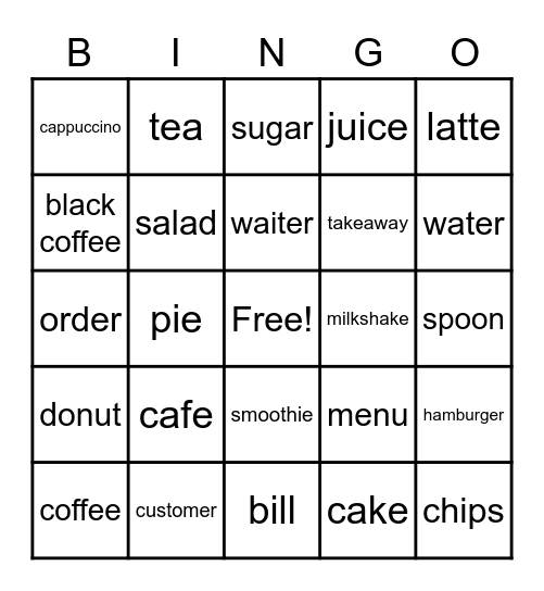 cafe words Bingo Card