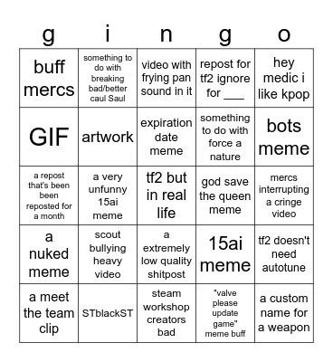 r/tf2shitpostersclub bingo Card