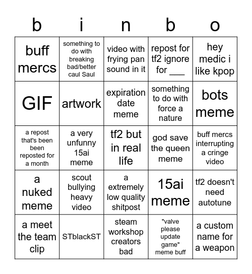 r/tf2shitpostersclub bingo Card