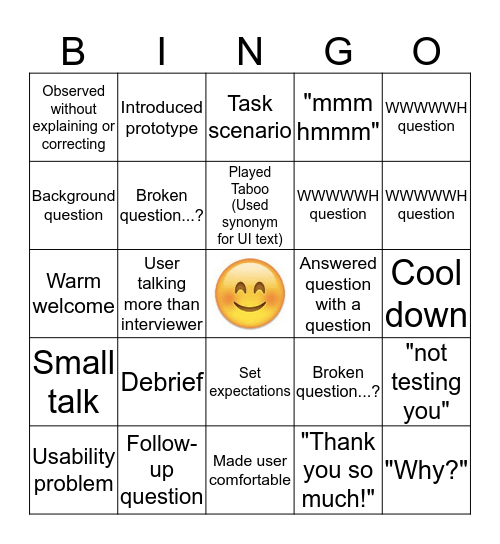 Interview Bingo Card