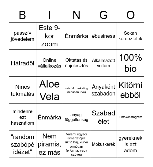 MLM Bingo - avagy mennyire vagy üzletember Bingo Card