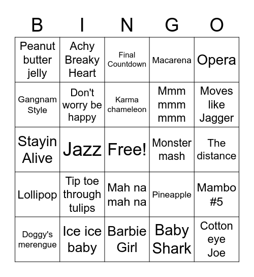 Most Annoying Songs Bingo Card